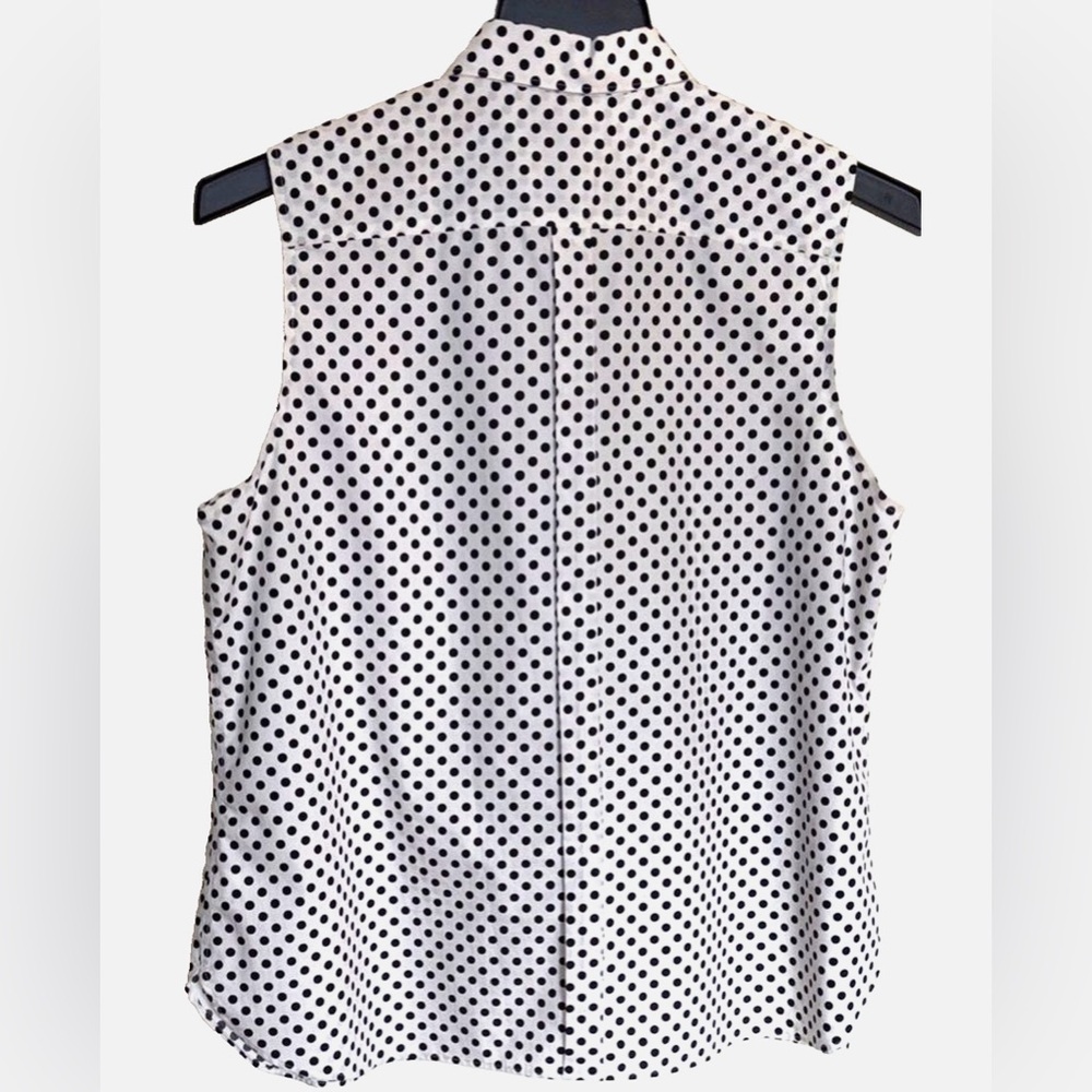 Lands’ End 18 Petite Sleeveless Button Front Blouse Black White Polka Dot - Picture 4 of 9